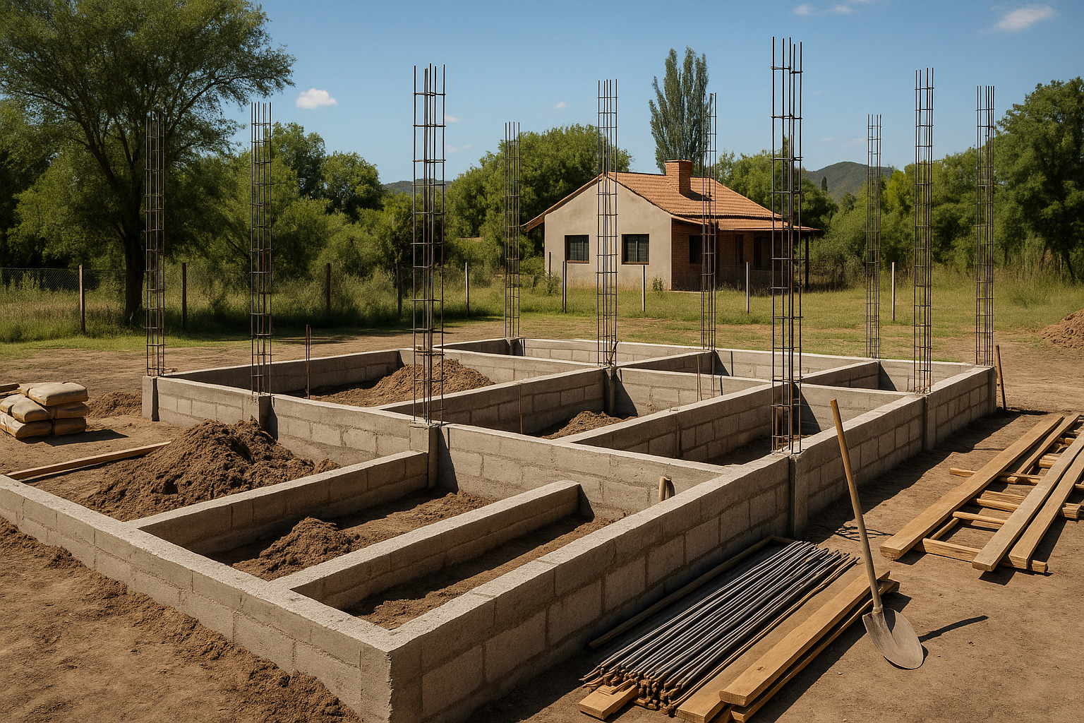 Cimientos de obra nueva en construcción