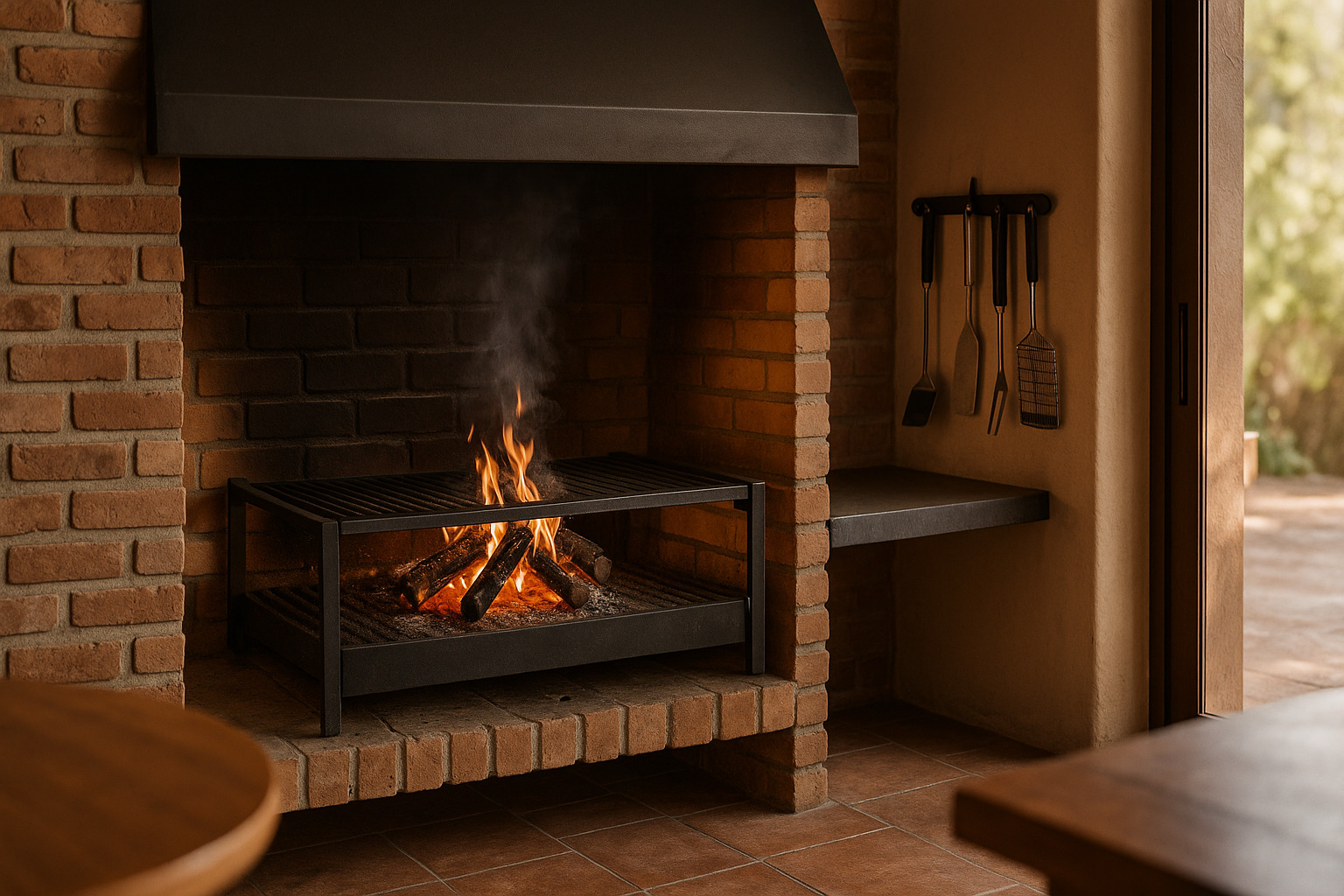Parrilla fija de obra con estructura metálica